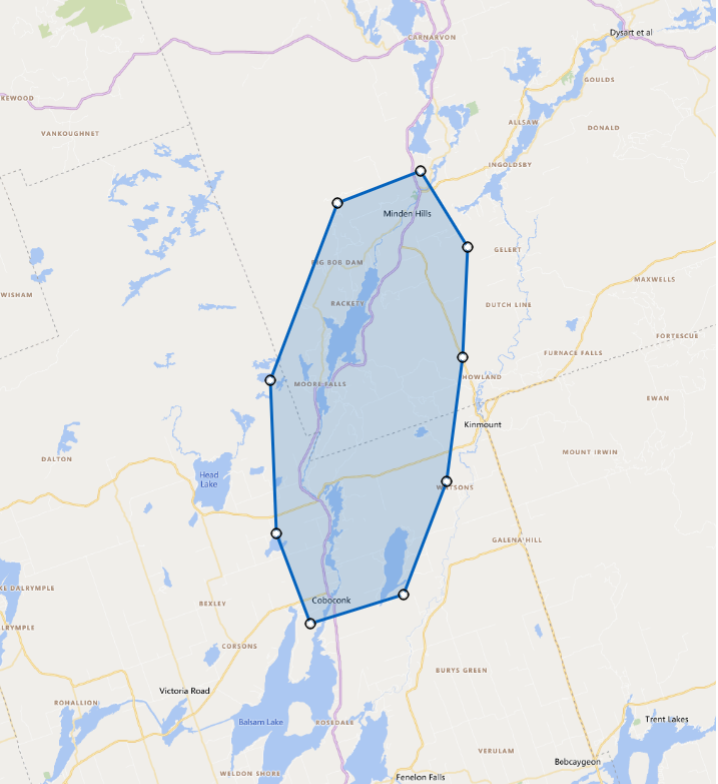 Minden to Coboconk map